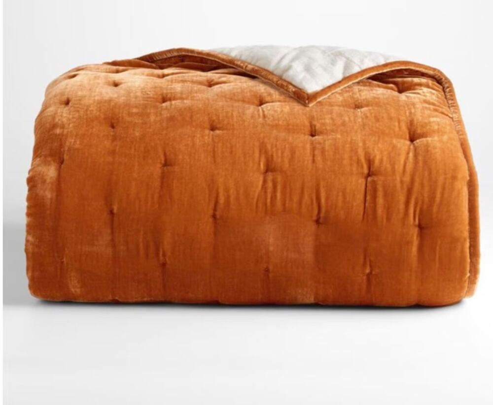 Crate & Barrel Juliet King Quilt Comforter | Crushed Velvet | Desert Orange